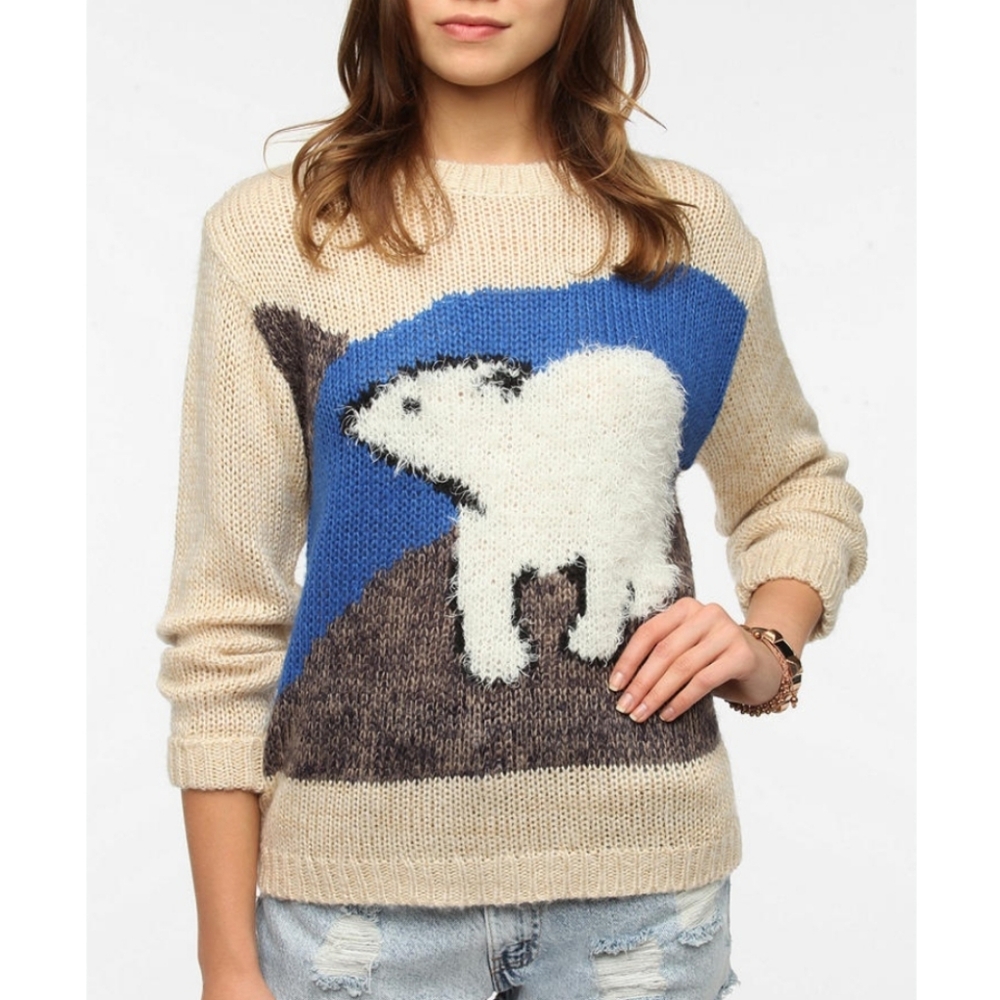 Urban Outfitters Pins & Needles Crew Neck Sweater with Polar Bear Graphic.